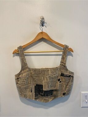 et clet Womens Newspaper Print Corset Crop Top Size Large festival